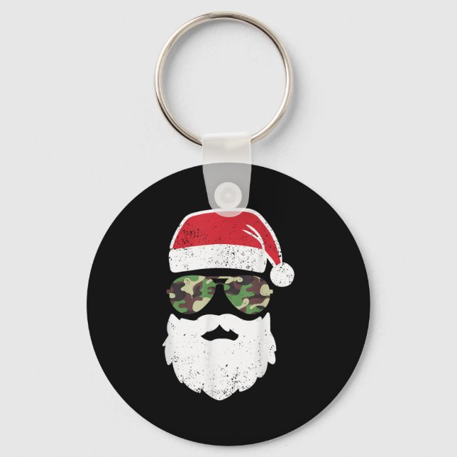 Camo Santa Claus Sungles Funny Camo Christmas Camo Key Ring (Front)