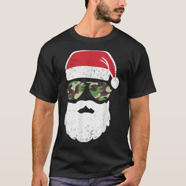 Camo Santa Claus Sungles Funny Camo Christmas Camo T-Shirt (Front)