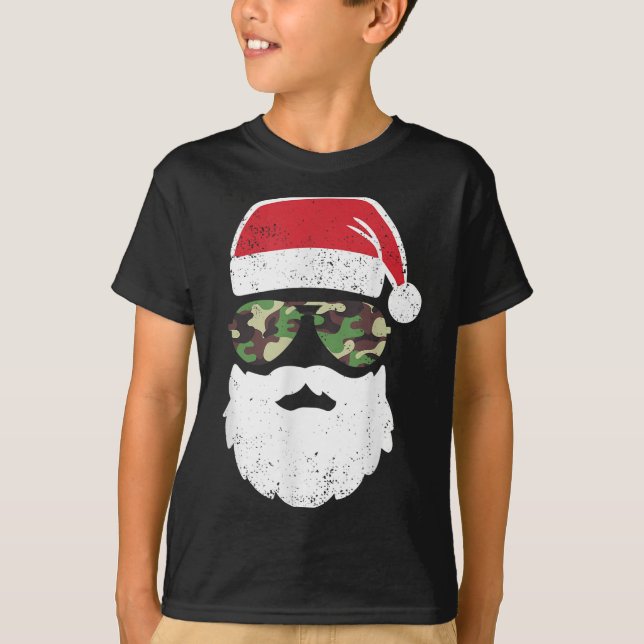 Camo Santa Claus Sungles Funny Camo Christmas Camo T-Shirt (Front)