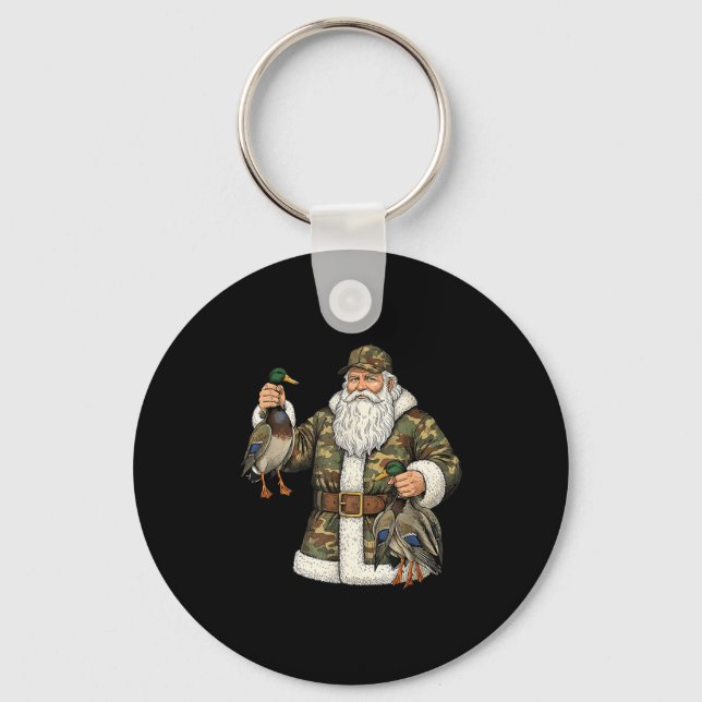Camo Santa Mallard Duck Hunting Christmas Hunter G Key Ring (Front)