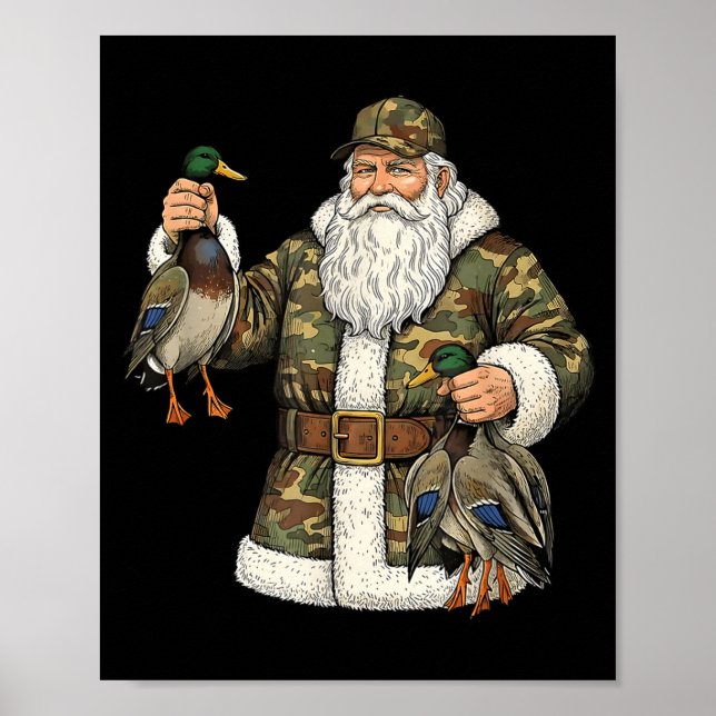 Camo Santa Mallard Duck Hunting Christmas Hunter G Poster (Front)