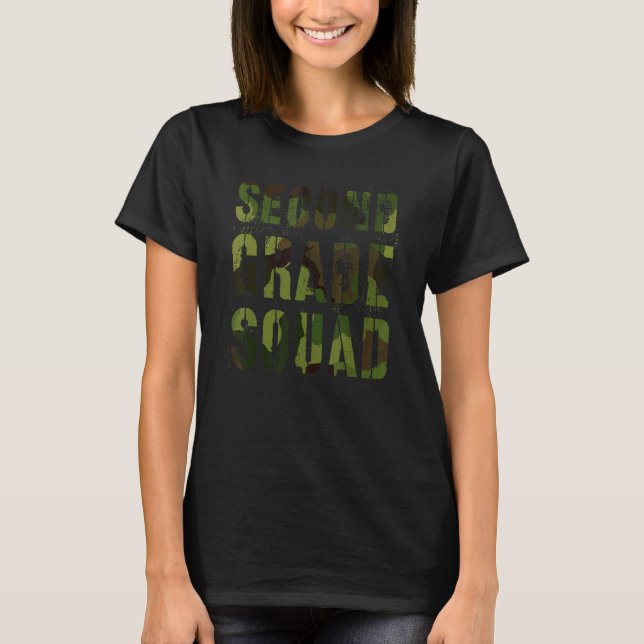 Camo Second Grade Squad Teacher Hello 2nd Grader V T-Shirt (Front)
