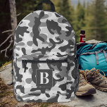 Camo Snow Personalised Modern Monogram Camouflage Printed Backpack<br><div class="desc">Introducing our modern and trendy camo backpack, perfect for kids, students, hikers, and day trippers! This cool backpack features a snow camo pattern with shades of charcoal, white and grey, giving it a military-inspired look that is sure to turn heads. The camo design is not only stylish, but also functional,...</div>