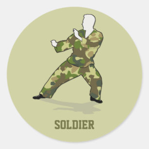 Camo Soldier In Black Green Khaki Badge Sticker