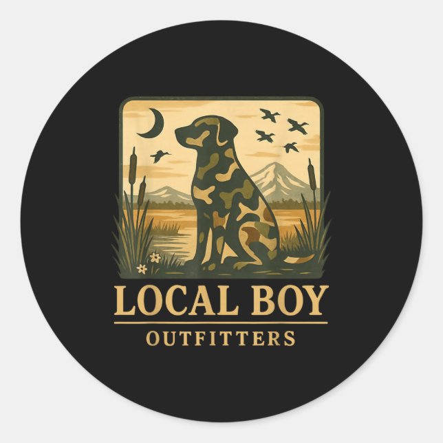 Camo Southern Local Boy Duck Hunting Black Lab Out Classic Round Sticker (Front)