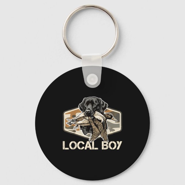 Camo Southern Local Boy Duck Hunting Black Lab Out Key Ring (Front)