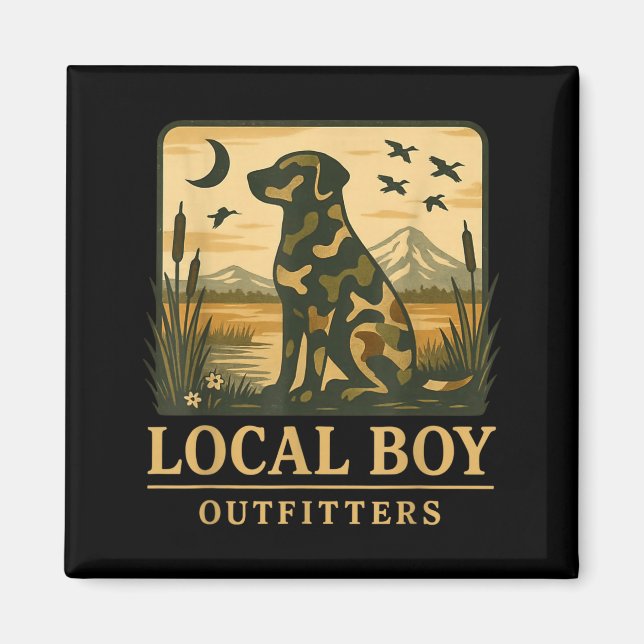 Camo Southern Local Boy Duck Hunting Black Lab Out Magnet (Front)
