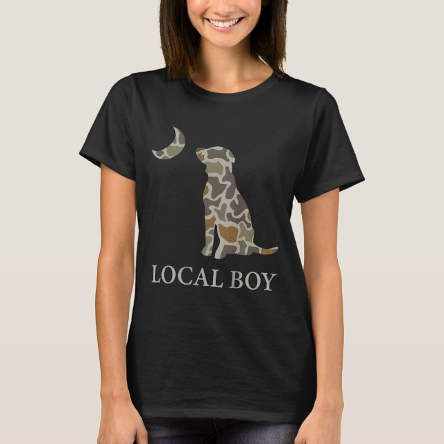 Camo Southern Local Boy Duck Hunting Black Lab Out T-Shirt (Front)