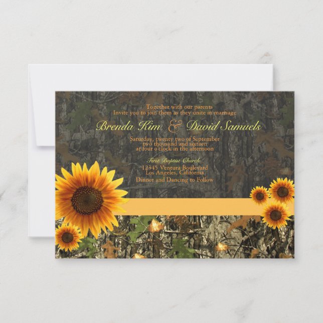 Camo Sunflowers Wedding Invitation (Front)