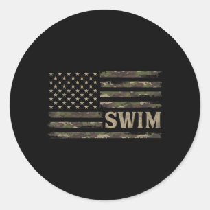 Camo Swim Camourflage Usa Flag Swimmer Coach Classic Round Sticker