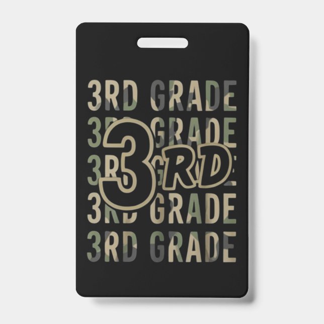 Camo Team 3rd Grade Squad Back To School Teacher  ID Badge (Front)