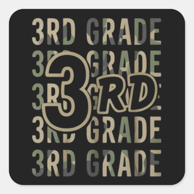 Camo Team 3rd Grade Squad Back To School Teacher  Square Sticker (Front)