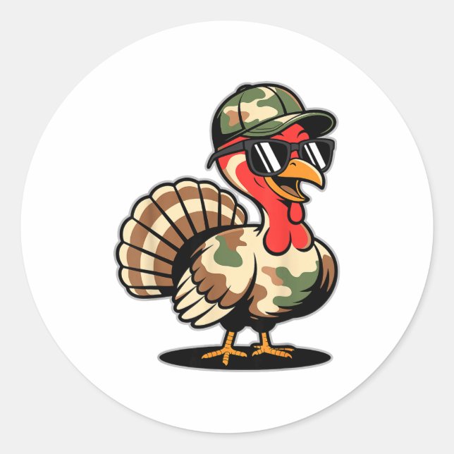 Camo Turkey Day Hunting Fall Thanksgiving  Classic Round Sticker (Front)