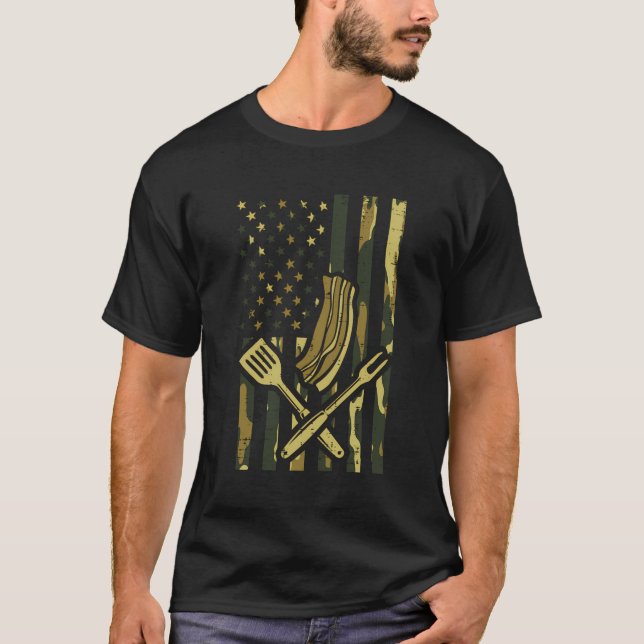 Camo Us Flag Bbq Meat Grill Barbecue Patriot Men W T-Shirt (Front)