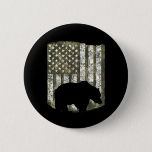 Camo Us Flag Bear Grizzly Camoflage Hunting Hunter 6 Cm Round Badge