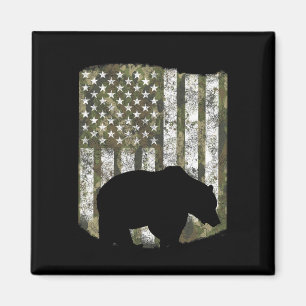 Camo Us Flag Bear Grizzly Camoflage Hunting Hunter Magnet