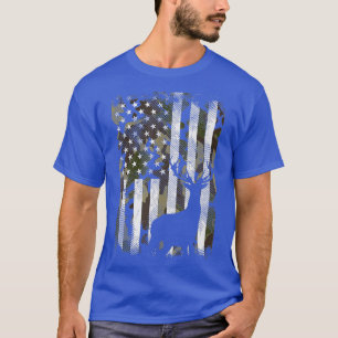 Camo US Flag Deer Elk Buck Camoflage Hunting Dad T-Shirt