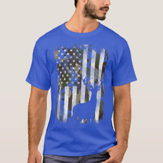 Camo US Flag Deer Elk Buck Camoflage Hunting Dad T-Shirt