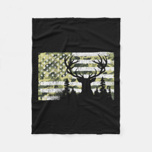 Camo Us Flag Deer Elk Buck Camoflage Hunting Hunte Fleece Blanket
