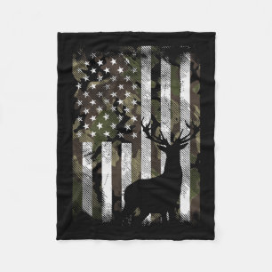 Camo Us Flag Deer Elk Buck Camoflage Hunting Hunte Fleece Blanket