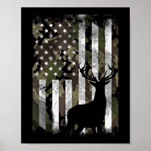 Camo US Flag Deer Elk Buck Camoflage Hunting Hunte Poster