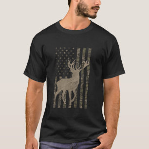 Camo US Flag Deer Elk Buck Camoflage Hunting Hunte T-Shirt