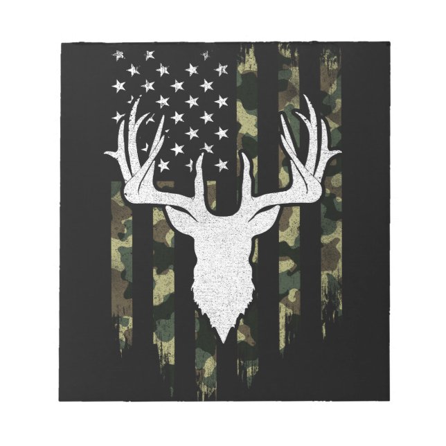 Camo Us Flag Deer Elk Buck Camoflage Hunting Notepad (Front)
