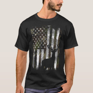 Camo Us Flag Deer Elk Buck Camoflage Hunting  T-Shirt