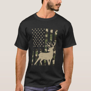 Camo US Flag Deer Elk Buck Camouflage Hunting Hunt T-Shirt