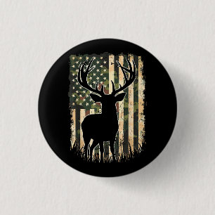 Camo US Flag Deer Hunting Camoflage Hunter 3 Cm Round Badge