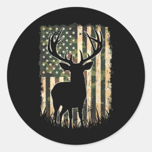 Camo US Flag Deer Hunting Camoflage Hunter Classic Round Sticker