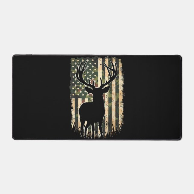 Camo US Flag Deer Hunting Camoflage Hunter Desk Mat (Front)