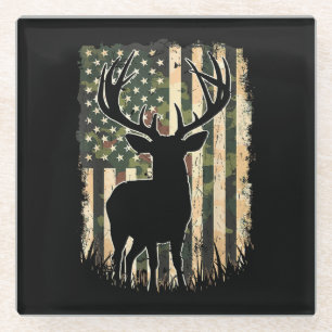 Camo US Flag Deer Hunting Camoflage Hunter Glass Coaster