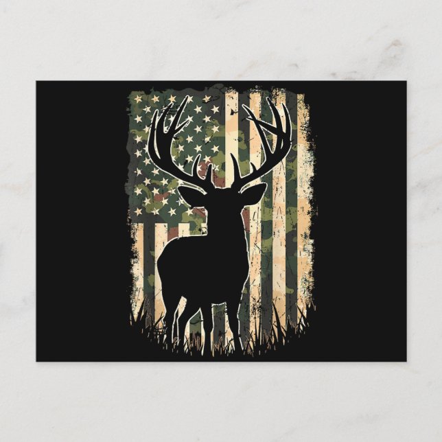 Camo US Flag Deer Hunting Camoflage Hunter Holiday Postcard (Front)