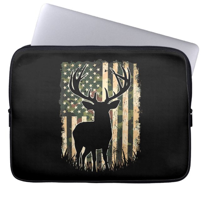 Camo US Flag Deer Hunting Camoflage Hunter Laptop Sleeve (Front)