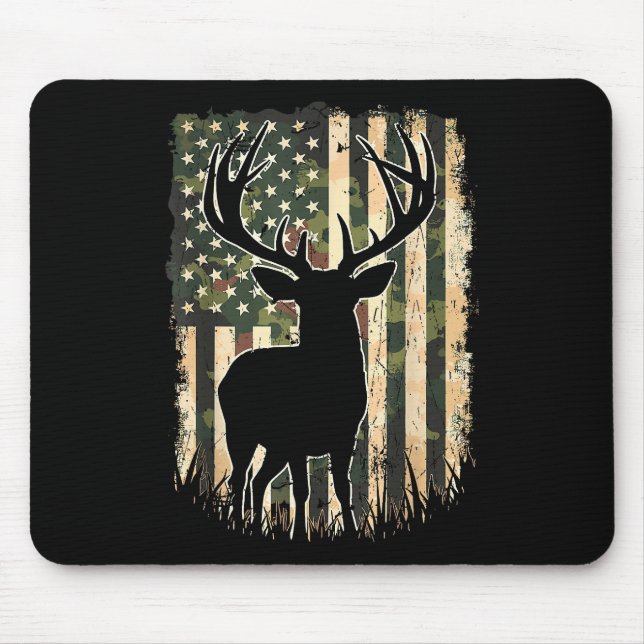 Camo US Flag Deer Hunting Camoflage Hunter Mouse Mat (Front)