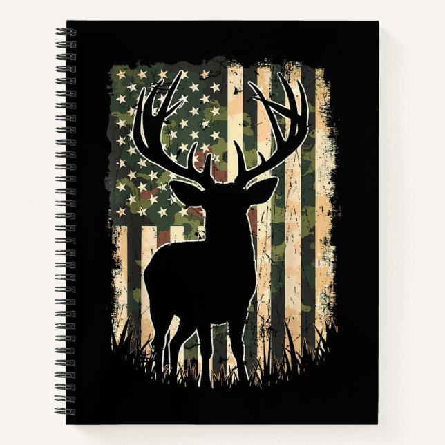 Camo US Flag Deer Hunting Camoflage Hunter Notebook (Front)