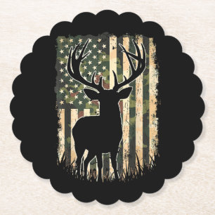 Camo US Flag Deer Hunting Camoflage Hunter Paper Coaster