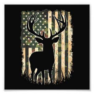 Camo US Flag Deer Hunting Camoflage Hunter Photo Print