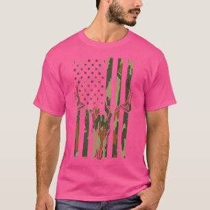 Camo Us Flag Deer Skull Hunting Patriotic Hunt Dad T-Shirt