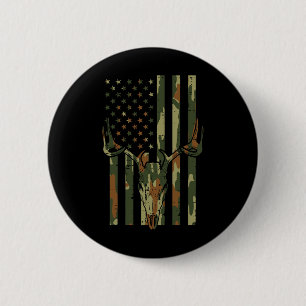 Camo Us Flag Deer Skull Vintage Hunting Patriotic 6 Cm Round Badge