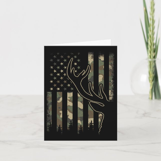 Camo Us Flag Elk Buck Camouflage Deer Hunting Hunt Card (Front)