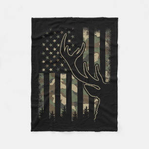 Camo Us Flag Elk Buck Camouflage Deer Hunting Hunt Fleece Blanket