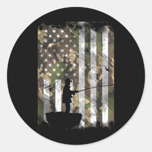 Camo Us Flag Fisherman Vintage Fishing Patriotic A Classic Round Sticker