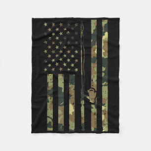 Camo Us Flag Fishing Rod Pole Vintage Patriotic Fi Fleece Blanket
