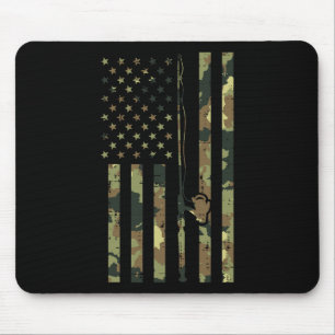 Camo Us Flag Fishing Rod Pole Vintage Patriotic Fi Mouse Mat