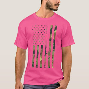 Camo Us Flag Fishing Rod Pole Vintage Patriotic Fi T-Shirt