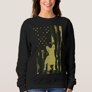 Camo US Flag French Bulldog Frenchie Patriot Dog L Sweatshirt