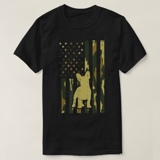 Camo US Flag French Bulldog Frenchie Patriot Dog L T-Shirt (Design Front)