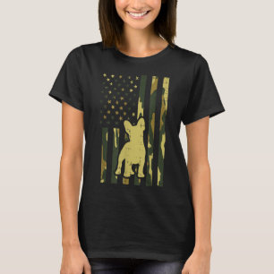 Camo US Flag French Bulldog Frenchie Patriot Dog L T-Shirt
